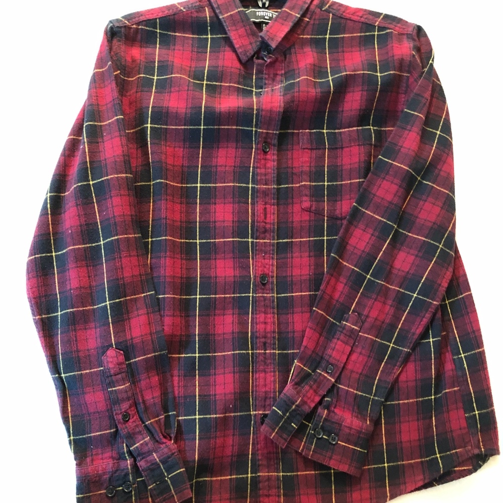Red Flannel Button Down Shirt Forever 21 Sz Large